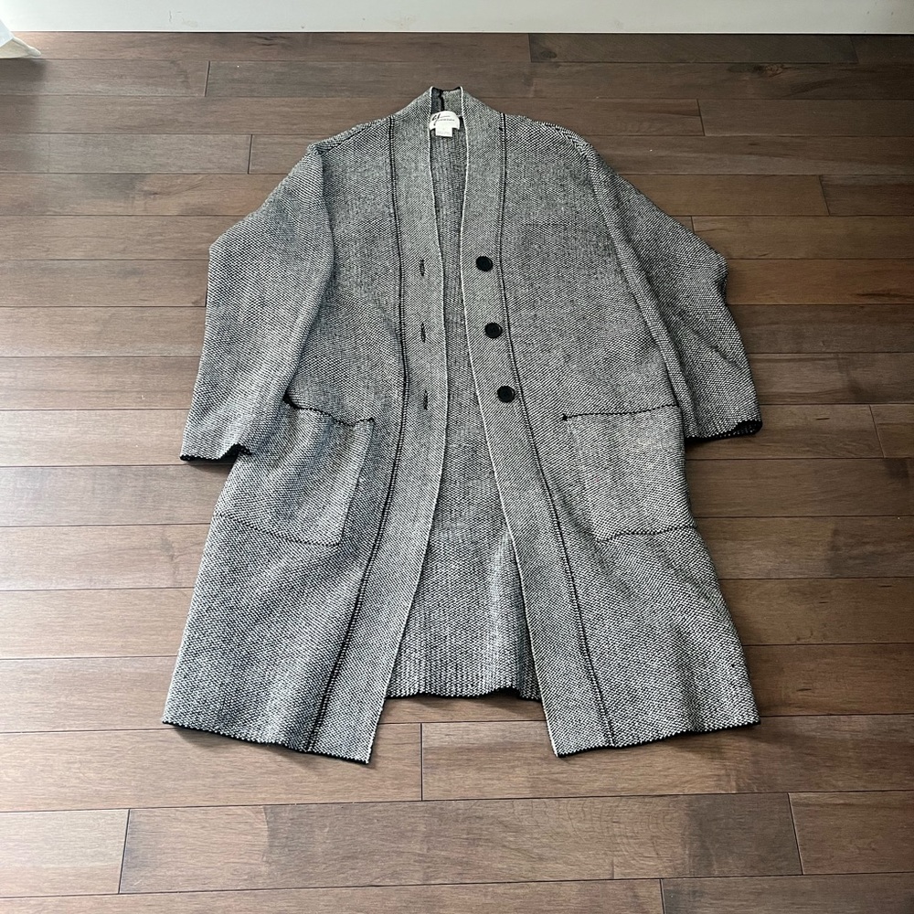 Black and white mid length cardigan black buttons